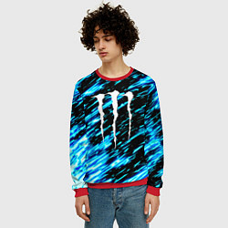 Свитшот мужской Monster energy штрихи голубых неоновых красок, цвет: 3D-красный — фото 2