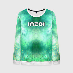 Свитшот мужской Inzoi белый логотип на зеленом фоне, цвет: 3D-белый