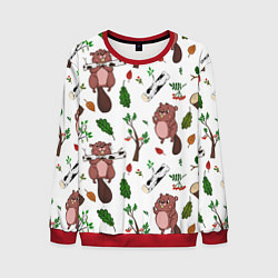 Свитшот мужской Бобер и полено, цвет: 3D-красный