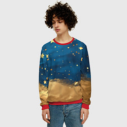 Свитшот мужской Золотые звезды на синем фоне текстура, цвет: 3D-красный — фото 2