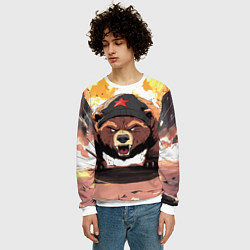 Свитшот мужской Злой русский медведь с пилоткой на голове, цвет: 3D-белый — фото 2