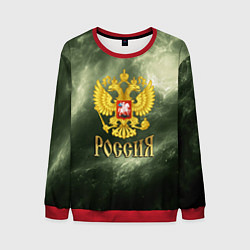 Свитшот мужской Россия - герб на зеленом фоне, цвет: 3D-красный