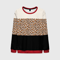 Свитшот мужской Леопардовый паттерн с черной и бежевой полосой, цвет: 3D-красный
