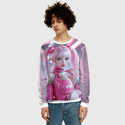 Свитшот мужской Девушка с розовыми волосами в латексном костюме, цвет: 3D-белый — фото 2