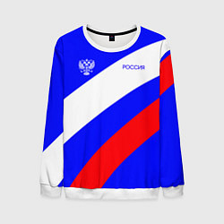 Свитшот мужской Россия с гербом и цветами флага, цвет: 3D-белый