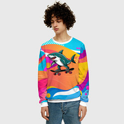 Свитшот мужской Акула на скейте, цвет: 3D-белый — фото 2