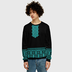 Свитшот мужской Обережная вязь - вышиванка, цвет: 3D-черный — фото 2