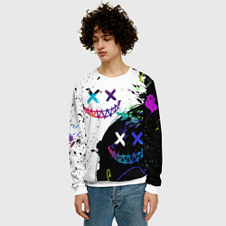 Свитшот мужской Неоновые брызги - жуткие улыбки, цвет: 3D-белый — фото 2