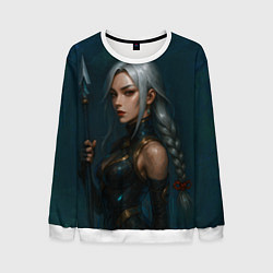 Свитшот мужской Девушка с копьем китайский стиль, цвет: 3D-белый