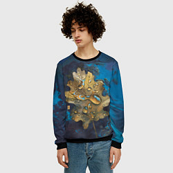 Свитшот мужской Осенний лист с каплями акварельный - крупный арт, цвет: 3D-черный — фото 2