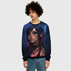 Свитшот мужской Девушка неформалка cosmic hell goth, цвет: 3D-черный — фото 2