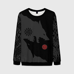 Свитшот мужской Волки викингов с обережными символами - тату, цвет: 3D-черный