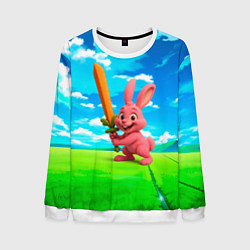 Свитшот мужской Розовый заяц с мечом из морковки, цвет: 3D-белый