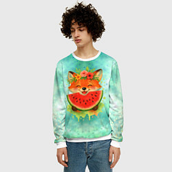 Свитшот мужской Веселая лисичка ест арбуз, цвет: 3D-белый — фото 2