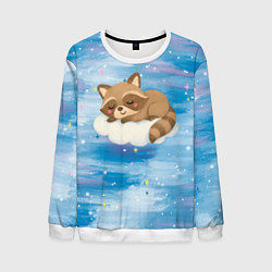 Свитшот мужской Милый енот спит на облаке, цвет: 3D-белый