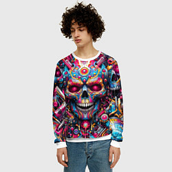 Свитшот мужской Art cyber skull - ai art fantasy, цвет: 3D-белый — фото 2