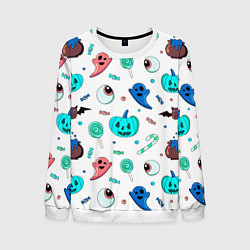 Свитшот мужской Halloween light blue pumpkin, цвет: 3D-белый