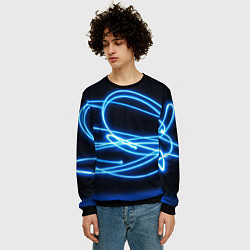 Свитшот мужской Неоновые голубые волны на черном фоне, цвет: 3D-черный — фото 2