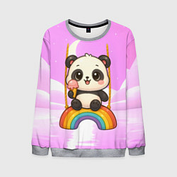 Свитшот мужской Панда с мороженым качается на радуге, цвет: 3D-меланж