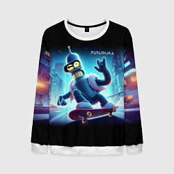 Мужской свитшот Bender is a skateboarder in neon street - ai art