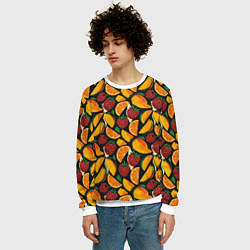 Свитшот мужской Ягоды и фрукты в паттерне: малина манго апельсин, цвет: 3D-белый — фото 2