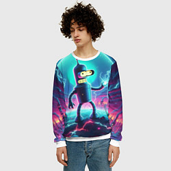 Свитшот мужской Робот-сгибальщик Бендер пропускает через себя молн, цвет: 3D-белый — фото 2