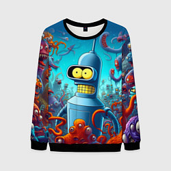 Свитшот мужской Робот-сгибальщик Бендер среди монстров - нейроарт, цвет: 3D-черный