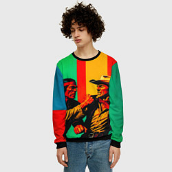 Свитшот мужской Ковбой против индейца поп-арт, цвет: 3D-черный — фото 2