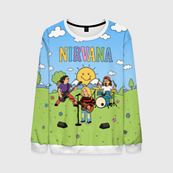 Свитшот мужской Nirvana мультяшный стиль на поляне, цвет: 3D-белый