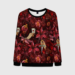 Мужской свитшот Бордовая готика с сердцем, лилиями и мотыльками