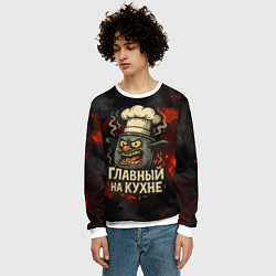 Свитшот мужской Главный на кухне - кастрюля, цвет: 3D-белый — фото 2