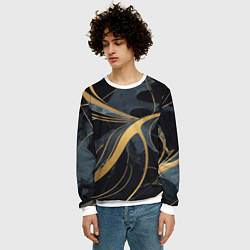 Свитшот мужской Мраморный узор с золотыми полосками, цвет: 3D-белый — фото 2