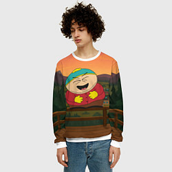 Свитшот мужской Эрик Картман смеется держа живот, цвет: 3D-белый — фото 2