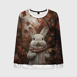 Свитшот мужской Зайчишка в шарфе, цвет: 3D-белый