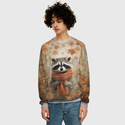 Свитшот мужской Осенней енот в шарфе, цвет: 3D-меланж — фото 2