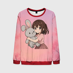 Свитшот мужской Девочка обнимает зайцика в аниме, цвет: 3D-красный