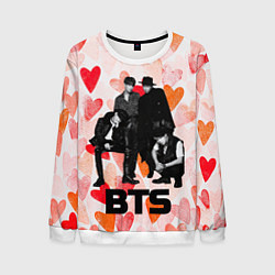 Свитшот мужской BTS на фоне сердечек, цвет: 3D-белый