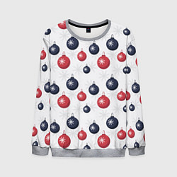 Мужской свитшот Синие и красные новогодние шары со снежинками