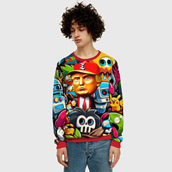 Свитшот мужской Дональд Трамп в компании мультяшных персонажей, цвет: 3D-красный — фото 2