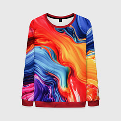 Свитшот мужской Красно-синие масляные краски смешение абстракция, цвет: 3D-красный