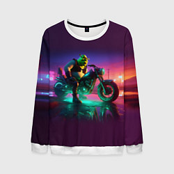 Свитшот мужской Шрек на мотоцикле на закате - нейроарт фантазия, цвет: 3D-белый