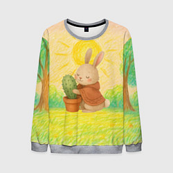 Свитшот мужской Заяц обнимает кактус, цвет: 3D-меланж