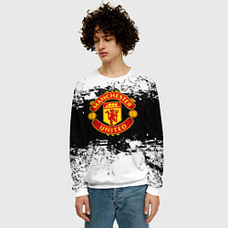 Свитшот мужской Манчестер Юнайтед черно белые краски лого, цвет: 3D-белый — фото 2