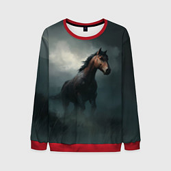 Свитшот мужской Конь в тумане, цвет: 3D-красный