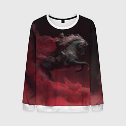 Свитшот мужской Черная лошадь в красном тумане, цвет: 3D-белый