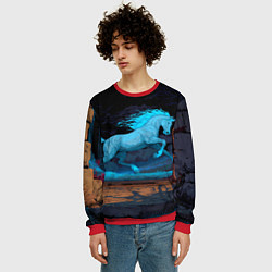 Свитшот мужской Лошадь в синем свете, цвет: 3D-красный — фото 2