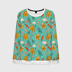 Мужской свитшот Новогодний паттерн печенье с конфетами