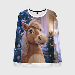Свитшот мужской Плюшевая новогодняя лошадь, цвет: 3D-белый
