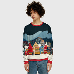 Свитшот мужской Новогодний городок в горах, цвет: 3D-красный — фото 2