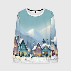 Свитшот мужской Новогодние дома, цвет: 3D-белый
